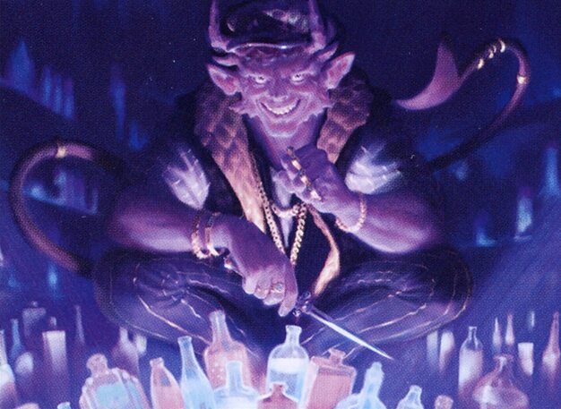 Henzie grinning among glowing potion bottles